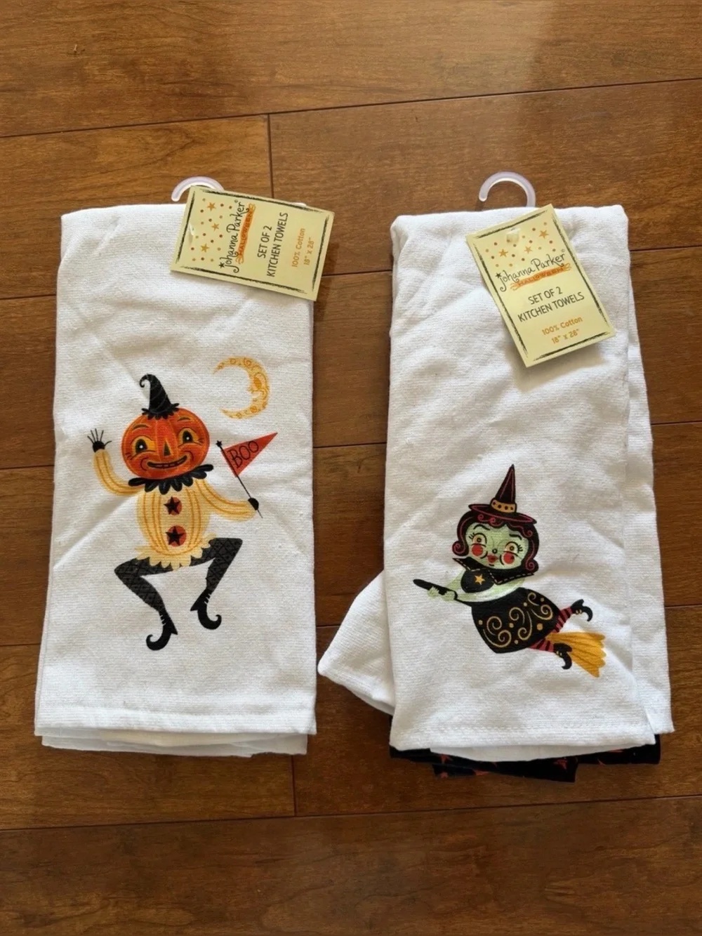 Johanna Parker Halloween Witch and Pumpkin kitchen towels